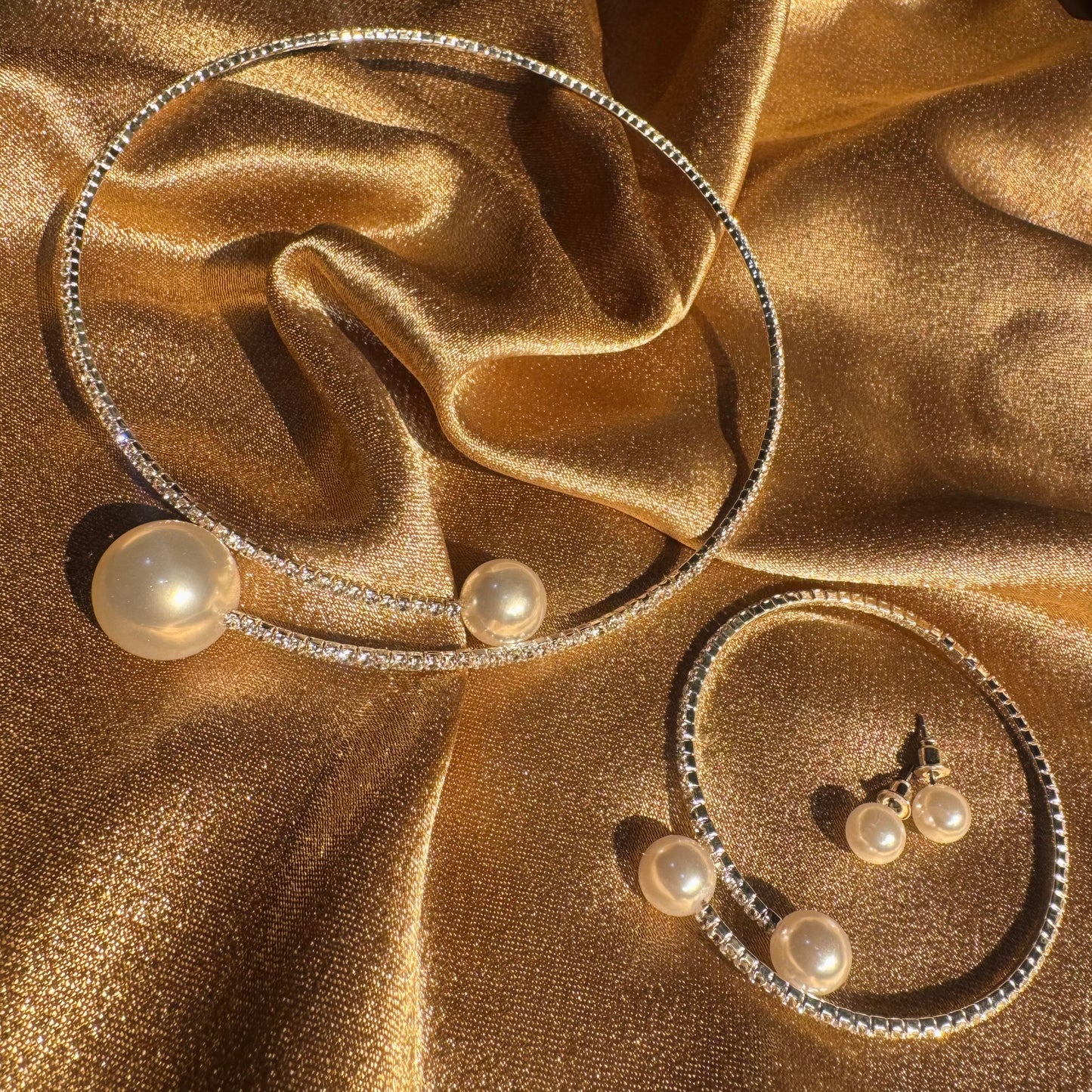 Pearl-Zircon Combo | Neckpiece + Bracelet + Earrings