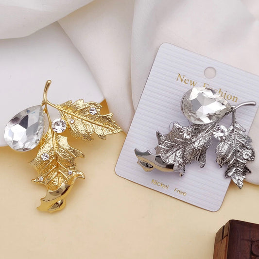 Double Leaf Crystal Brooch