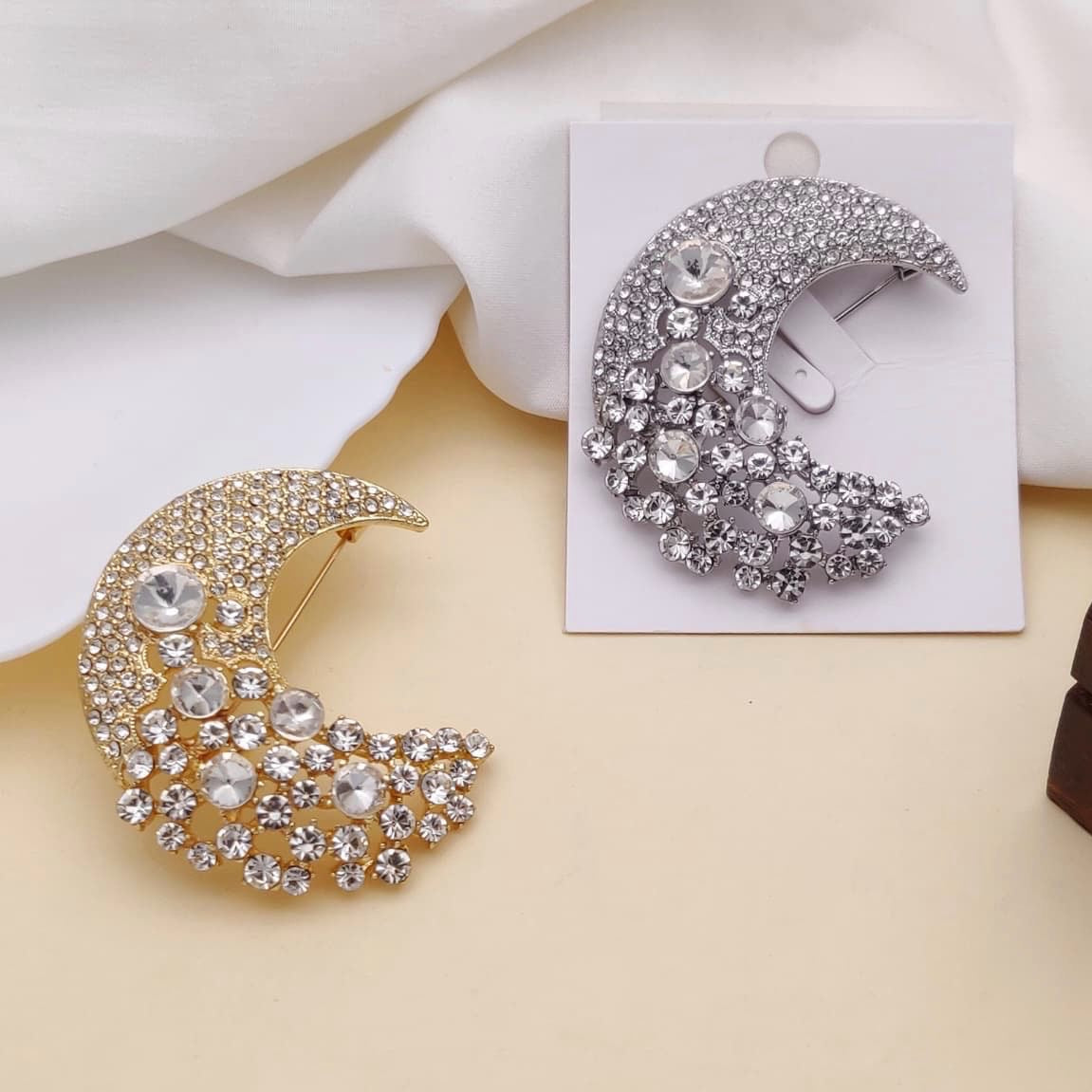 Crescent Moon Crystal Brooch