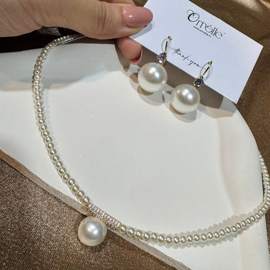 Zircon Pearl Combo | Earrings + Necklace | Party-Perfect