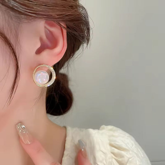 Simulated Pearl Circle Earrings - O37