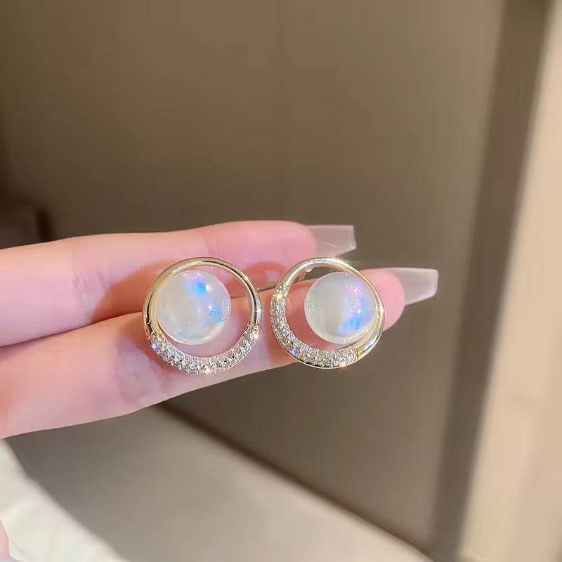 Simulated Pearl Circle Earrings - O37