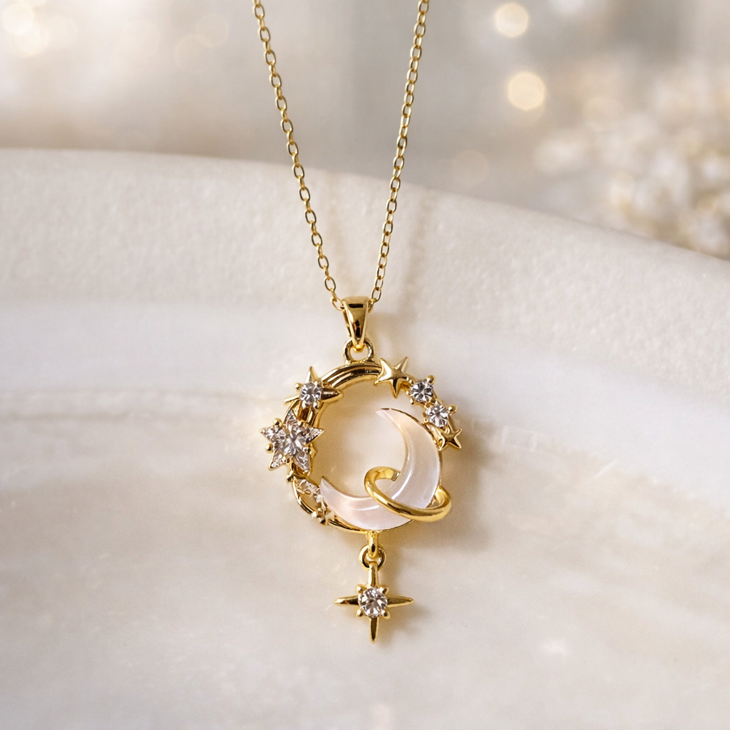 Starlit Moon Charm Necklace