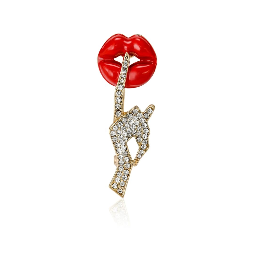 Finger-on-lips Brooch