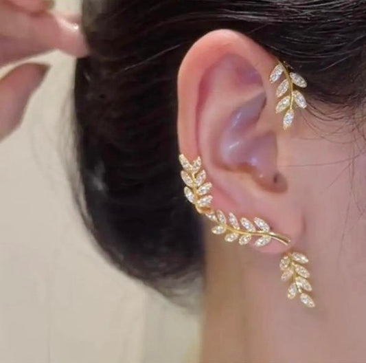 Sparkling Leaf-Drop Ear-Cuff
