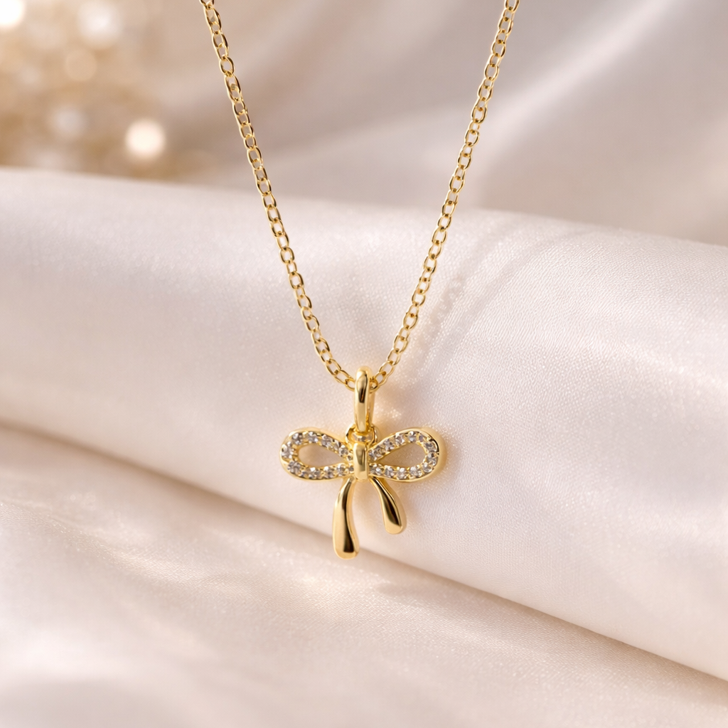 Blush Bow Charm Necklace