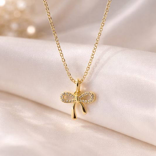 Blush Bow Charm Necklace