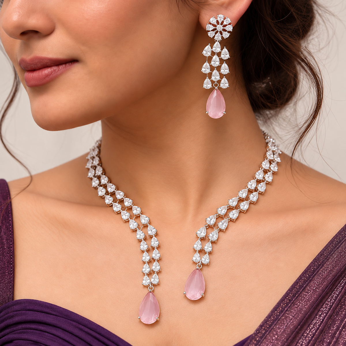 Teardrop Crystal Necklace Set
