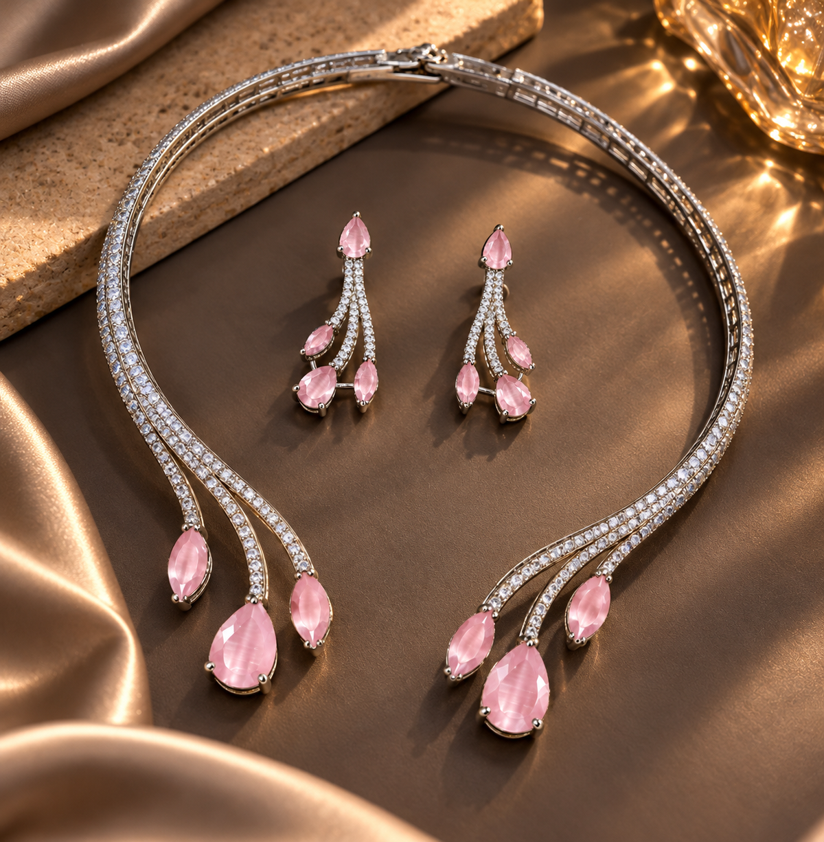 Crystal Cascade Necklace Set