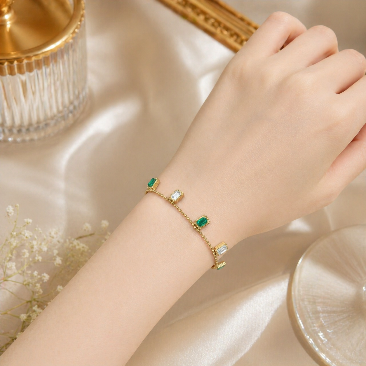 Emerald & Crystal Gold Bracelet