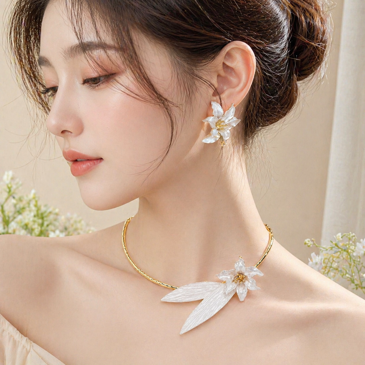 Floral Leaf Cartier Set (Necklace + Earring)