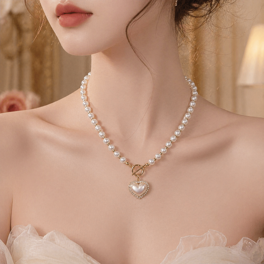 Pearl Heart Charm Necklace