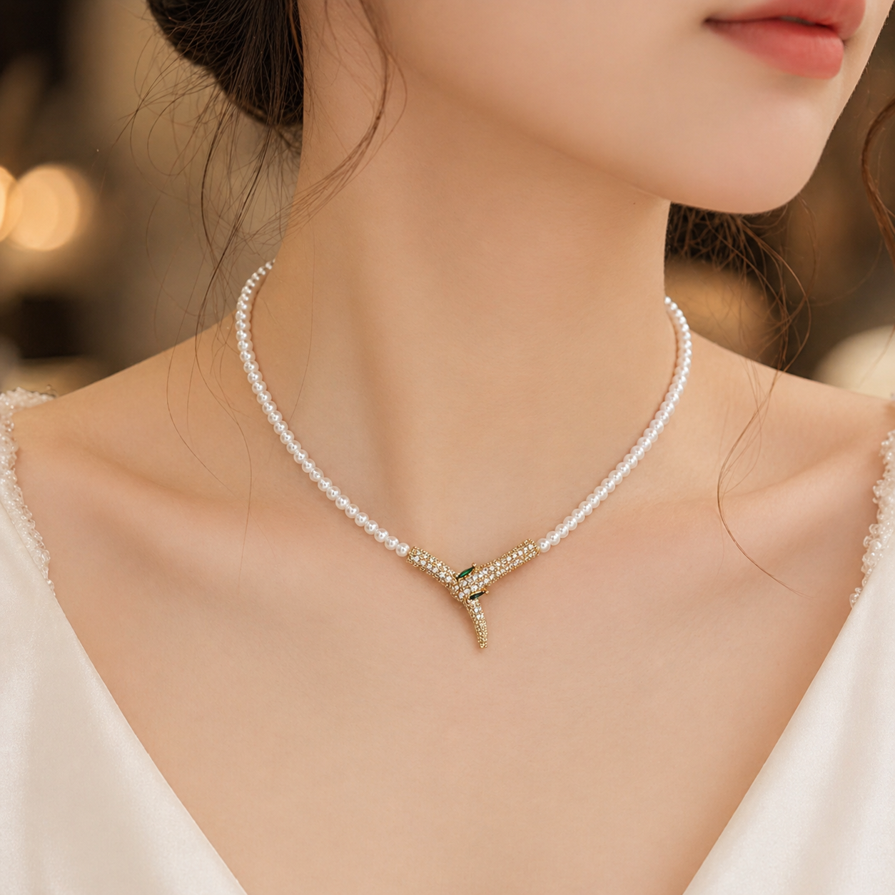 Crystal Snake Pearl Necklace