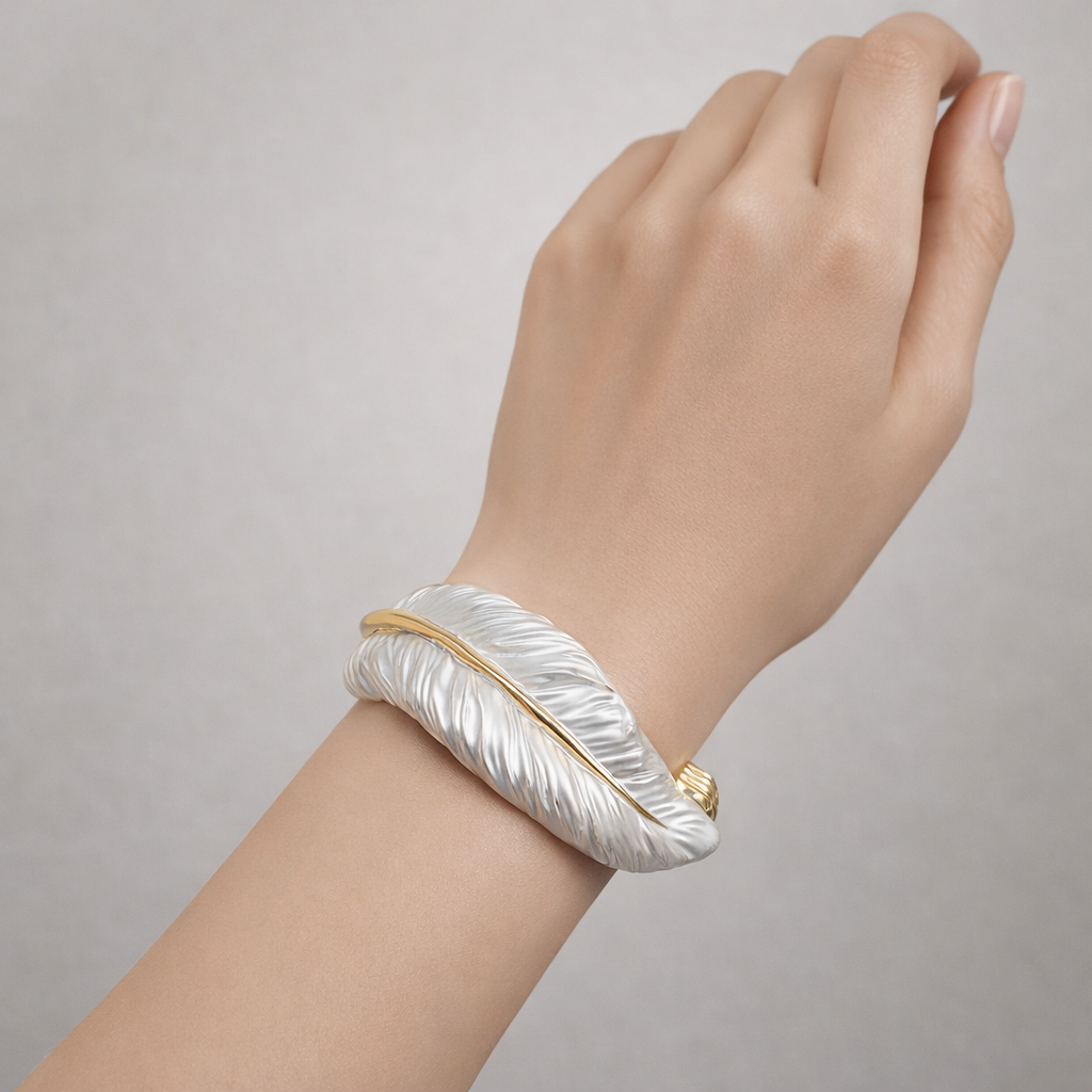 White Feather Gold Bracelet