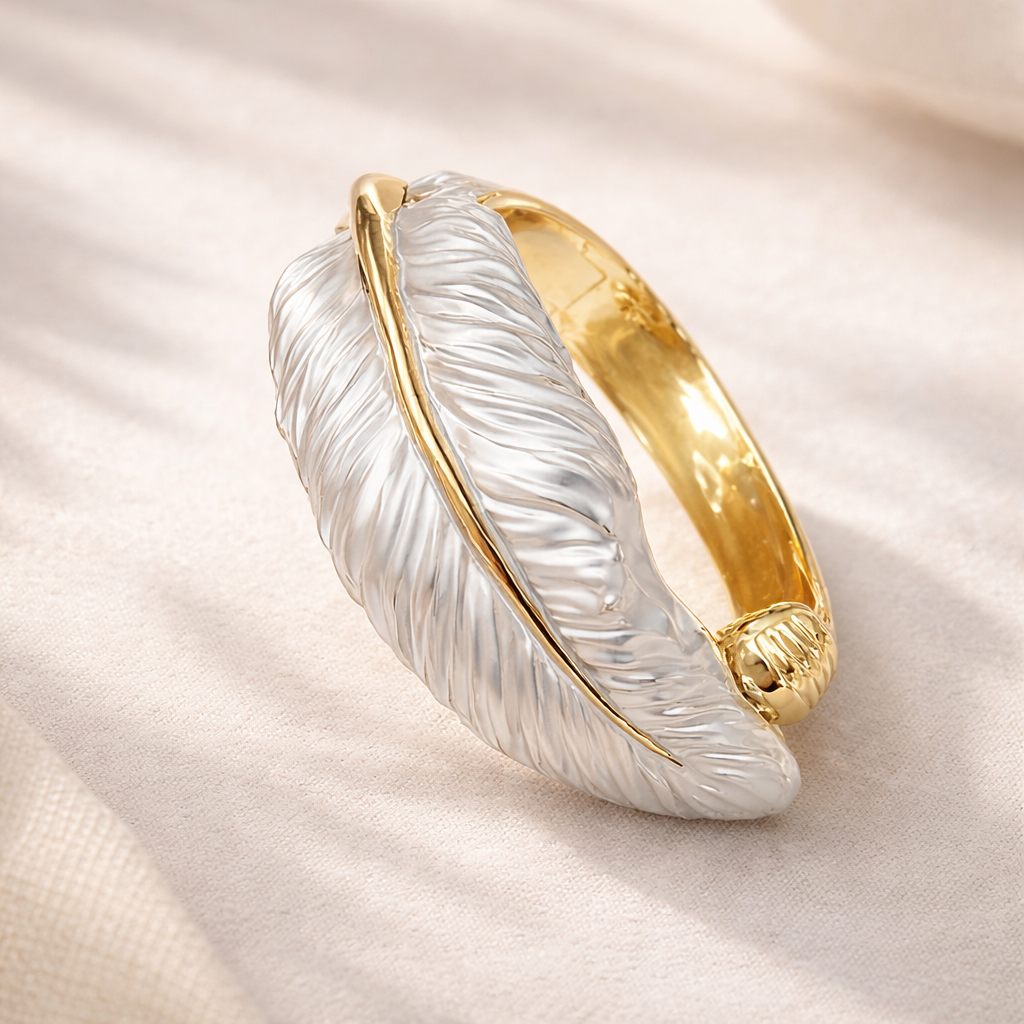 White Feather Gold Bracelet