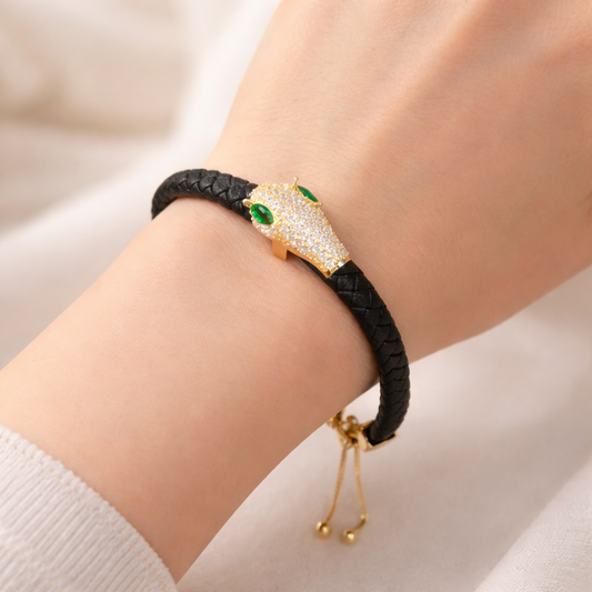 Zircon Snake Head Leather  Bracelet