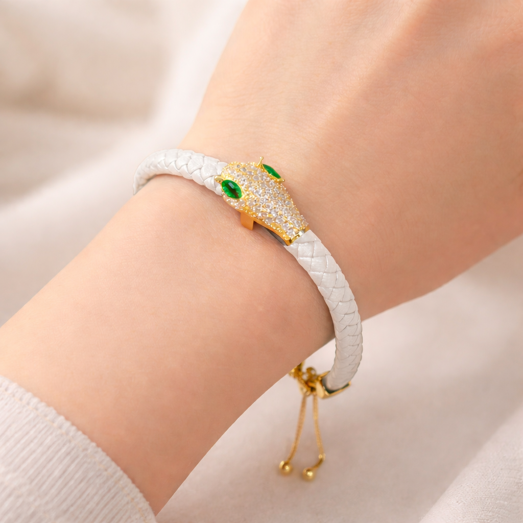 Zircon Snake Head Leather  Bracelet