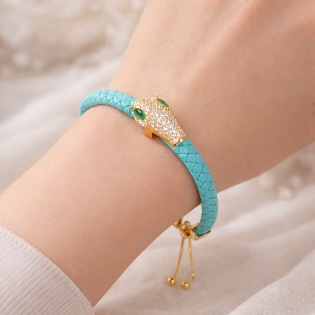 Zircon Snake Head Leather  Bracelet