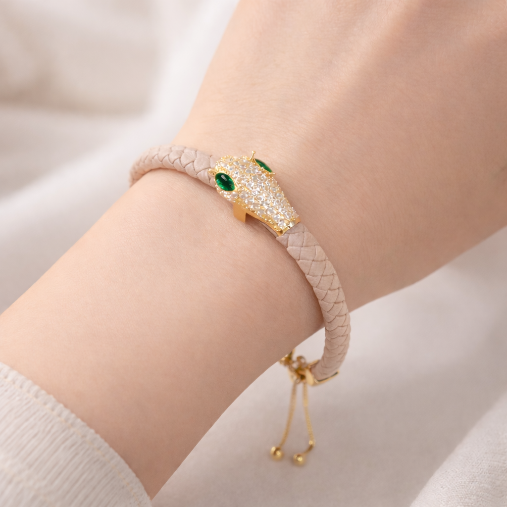 Zircon Snake Head Leather  Bracelet