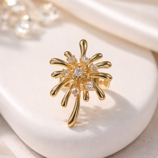 Gold Crystal Flower Ring