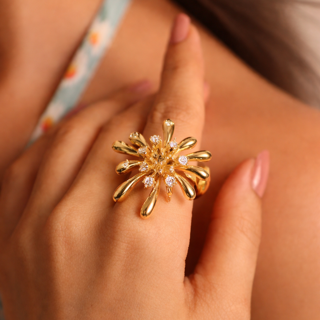 Gold Crystal Flower Ring