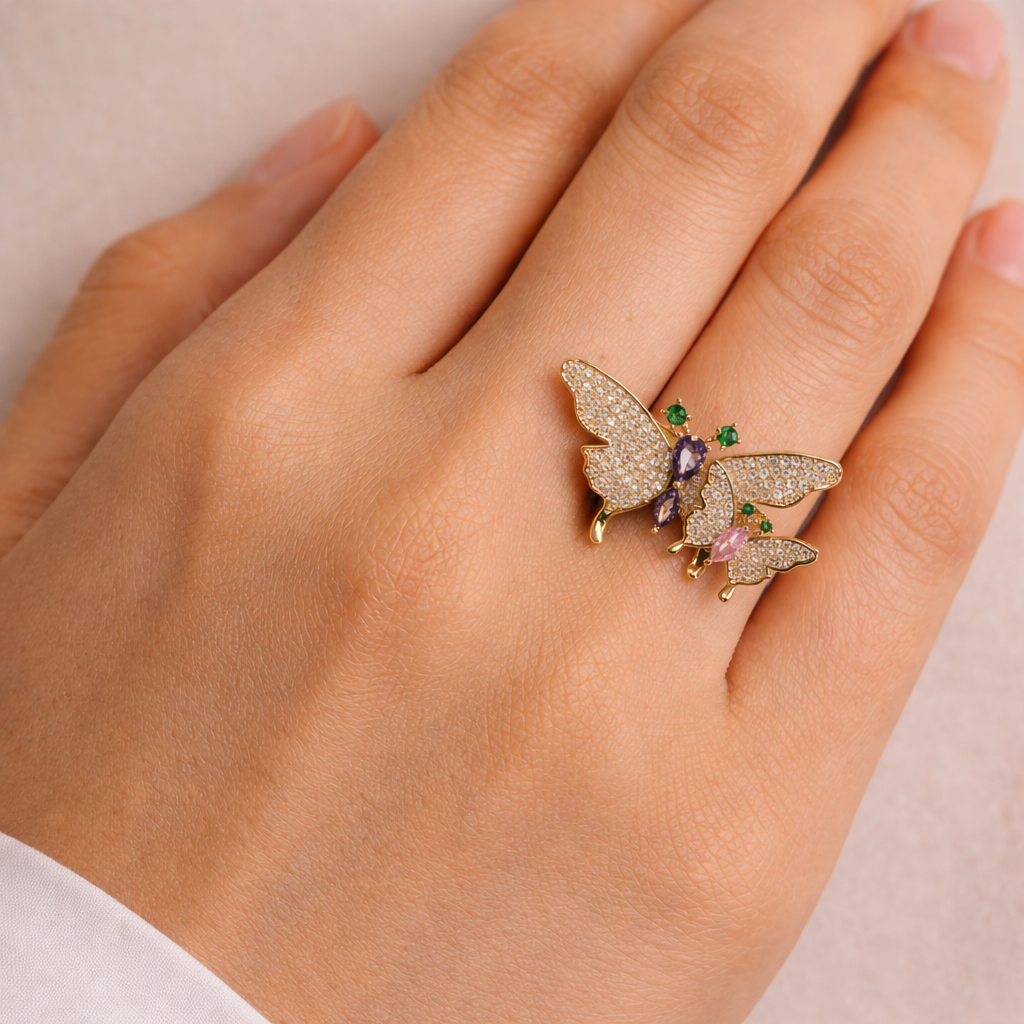 Twin Butterfly Crystal Ring