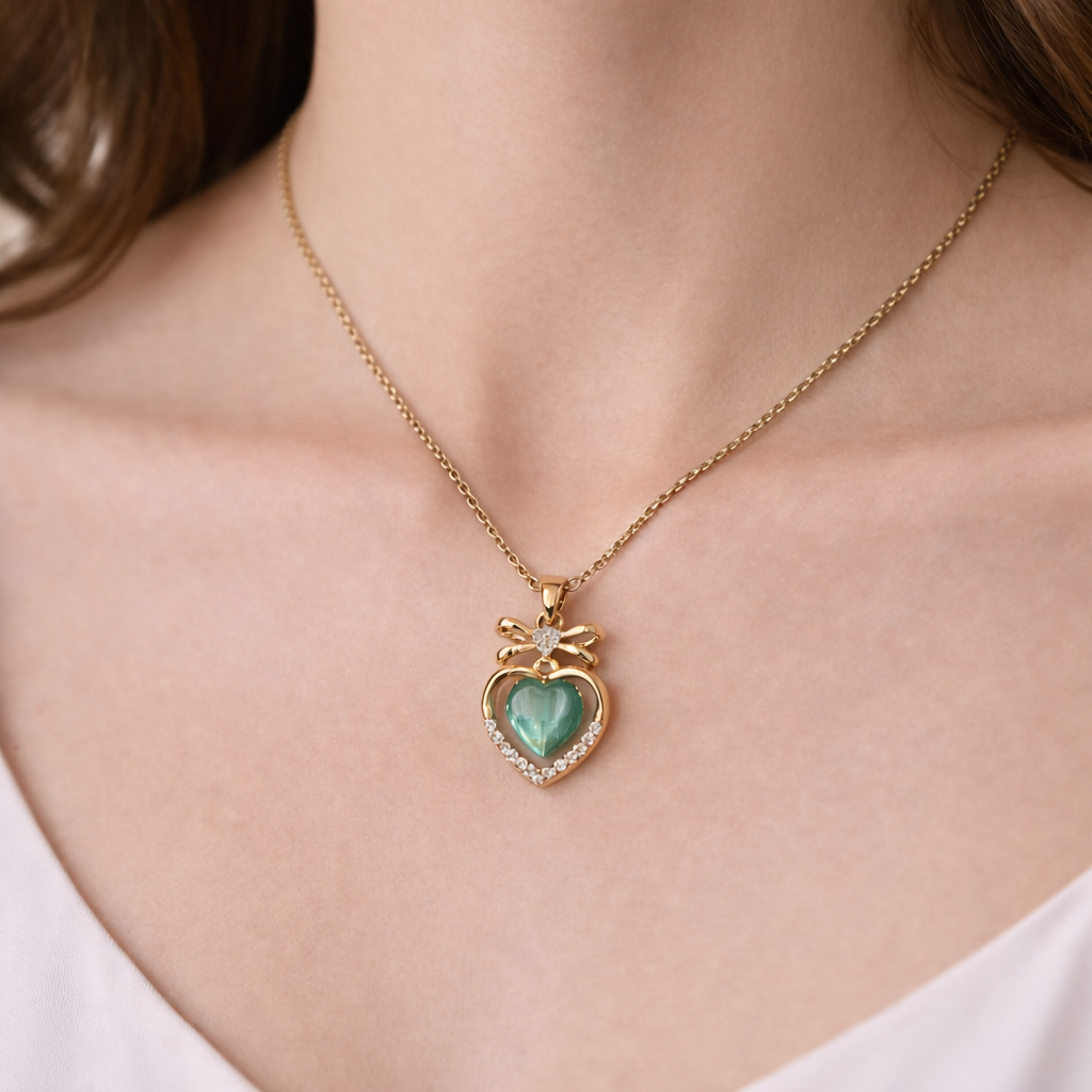 Bow & Heart Crystal Necklace