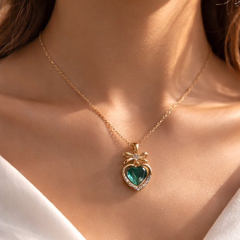Bow & Heart Crystal Necklace