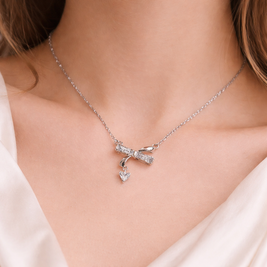 Bow & Heart CZ Necklace