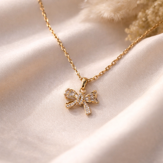 Crystal Bow Drop Necklace