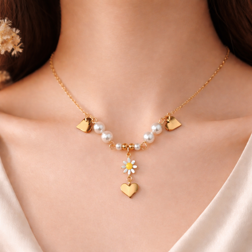 Pearl Heart Drop Necklace