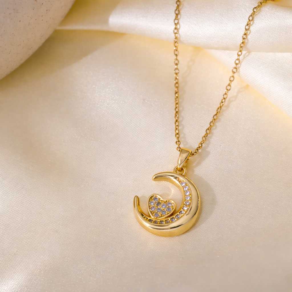 Crystal Moon Heart Necklace