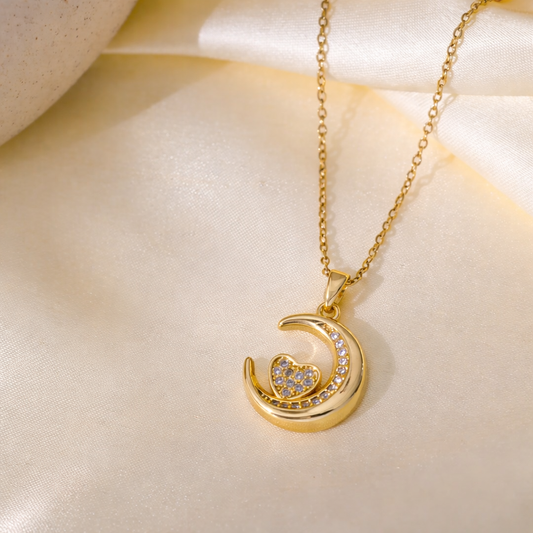 Crystal Moon Heart Necklace