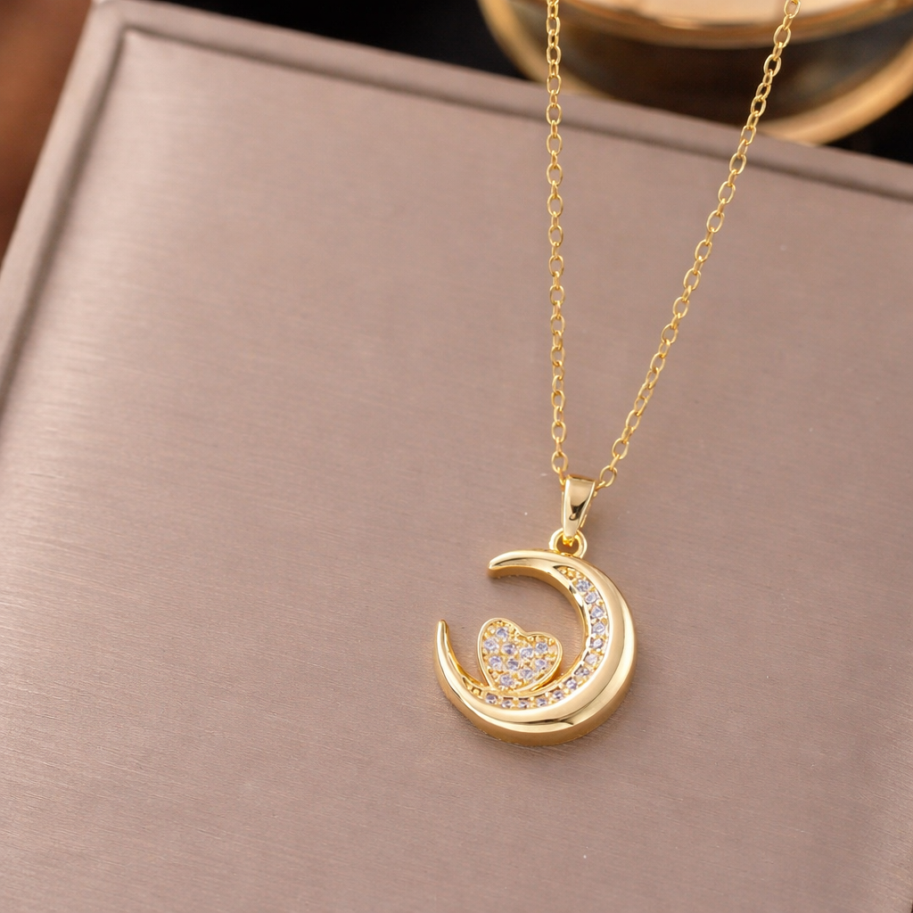 Crystal Moon Heart Necklace