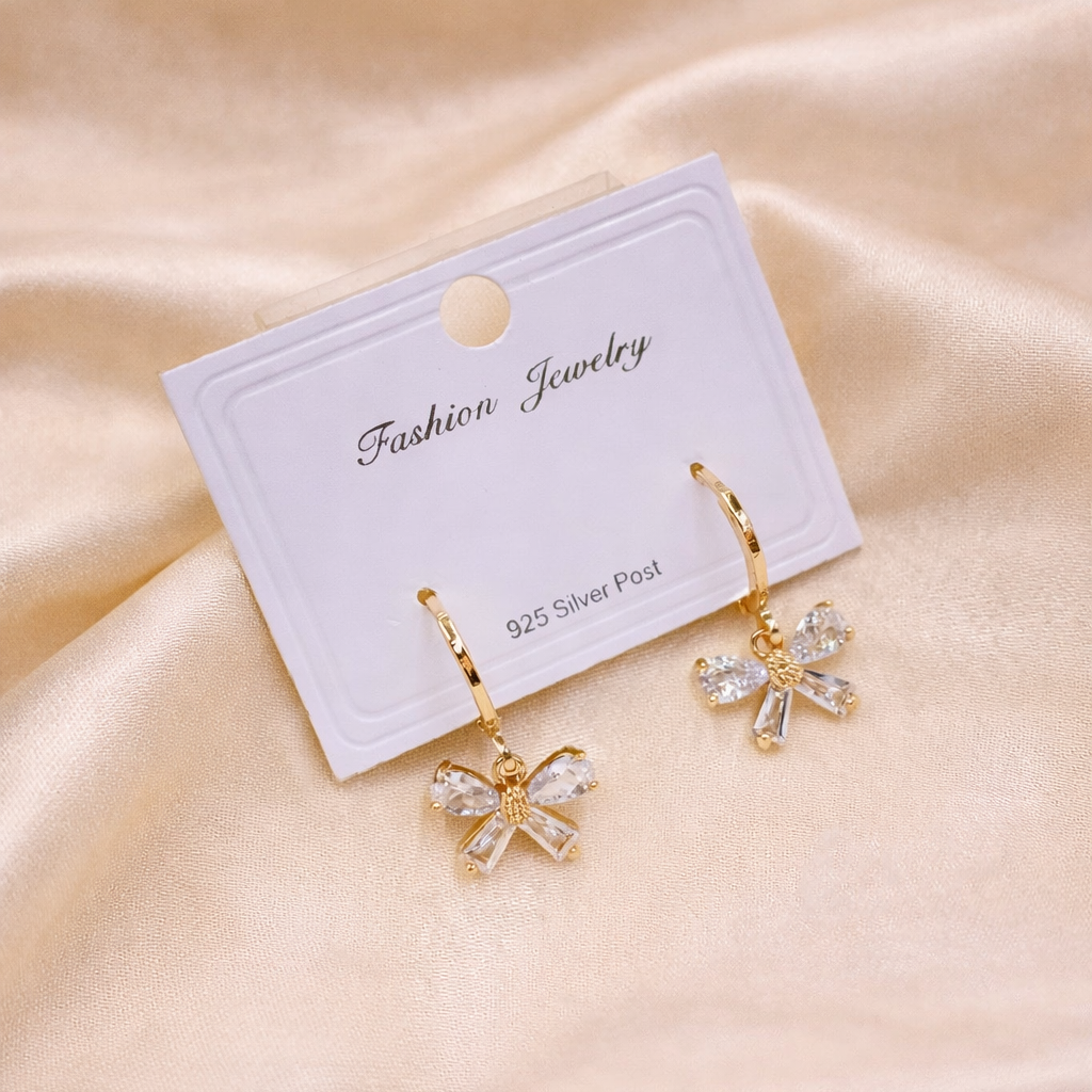 Crystal Bow Drop Earrings