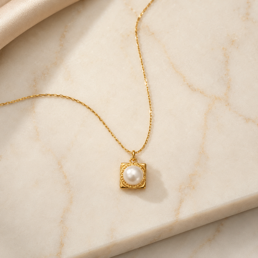 Pearl Square Pendant Necklace