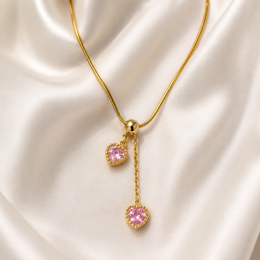 Double Heart Drop Necklace