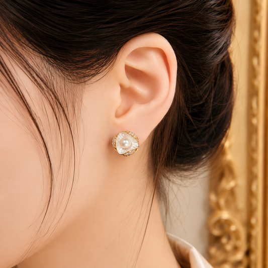 Pearl Flower Stud Earrings