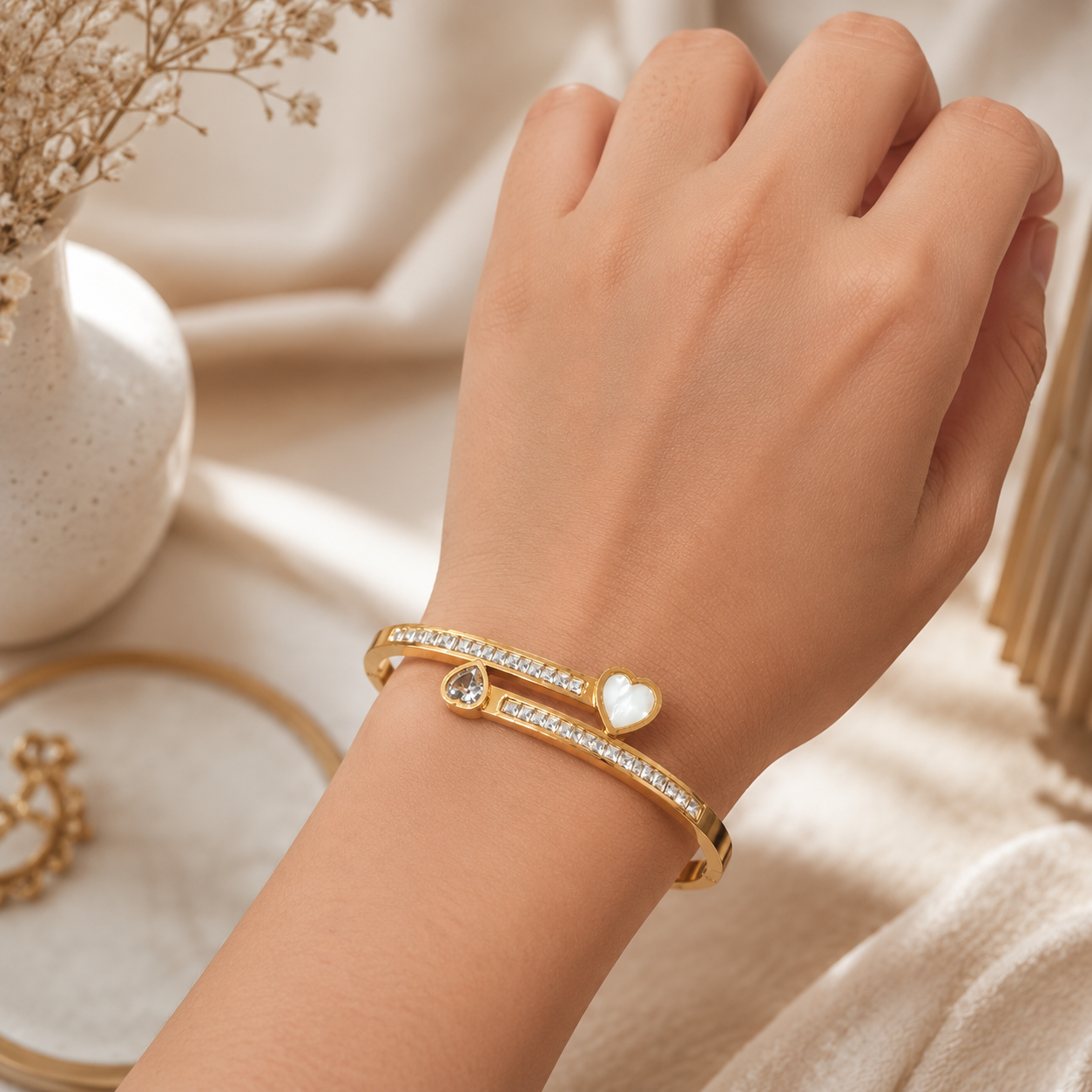 Heart Crystal Nail Kada Bracelet