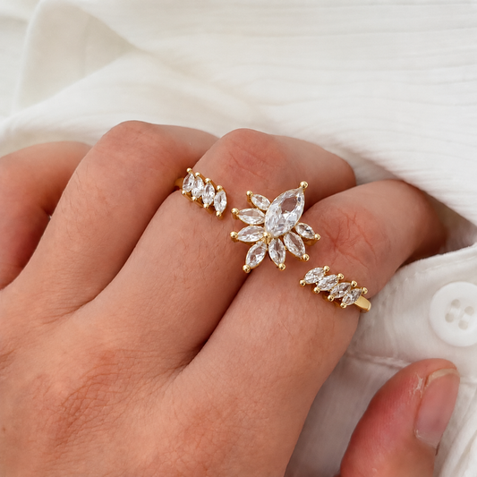 Gold Crystal Double Finger Ring