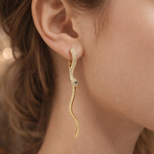 Gold Serpent Crystal Earrings