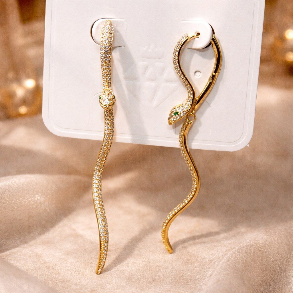 Gold Serpent Crystal Earrings