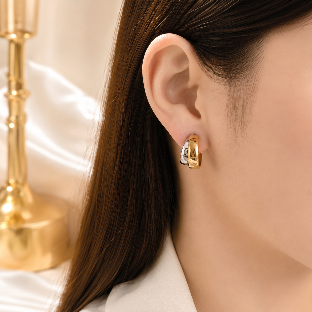 Dual Tone Chunky Hoop Earring