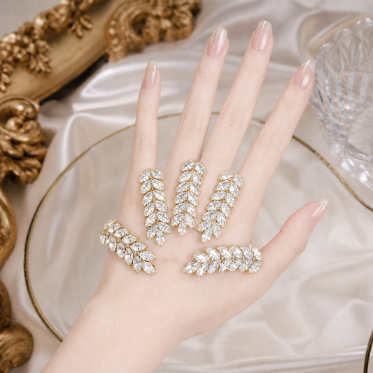 Leaf Design Crystal Palm Ring