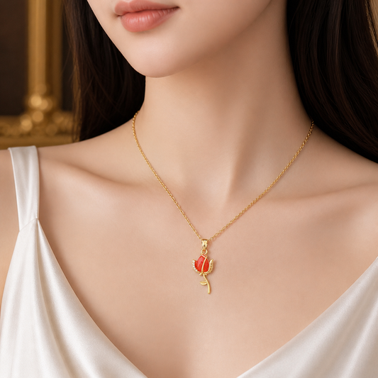 Red Rose Gold Pendant Necklace