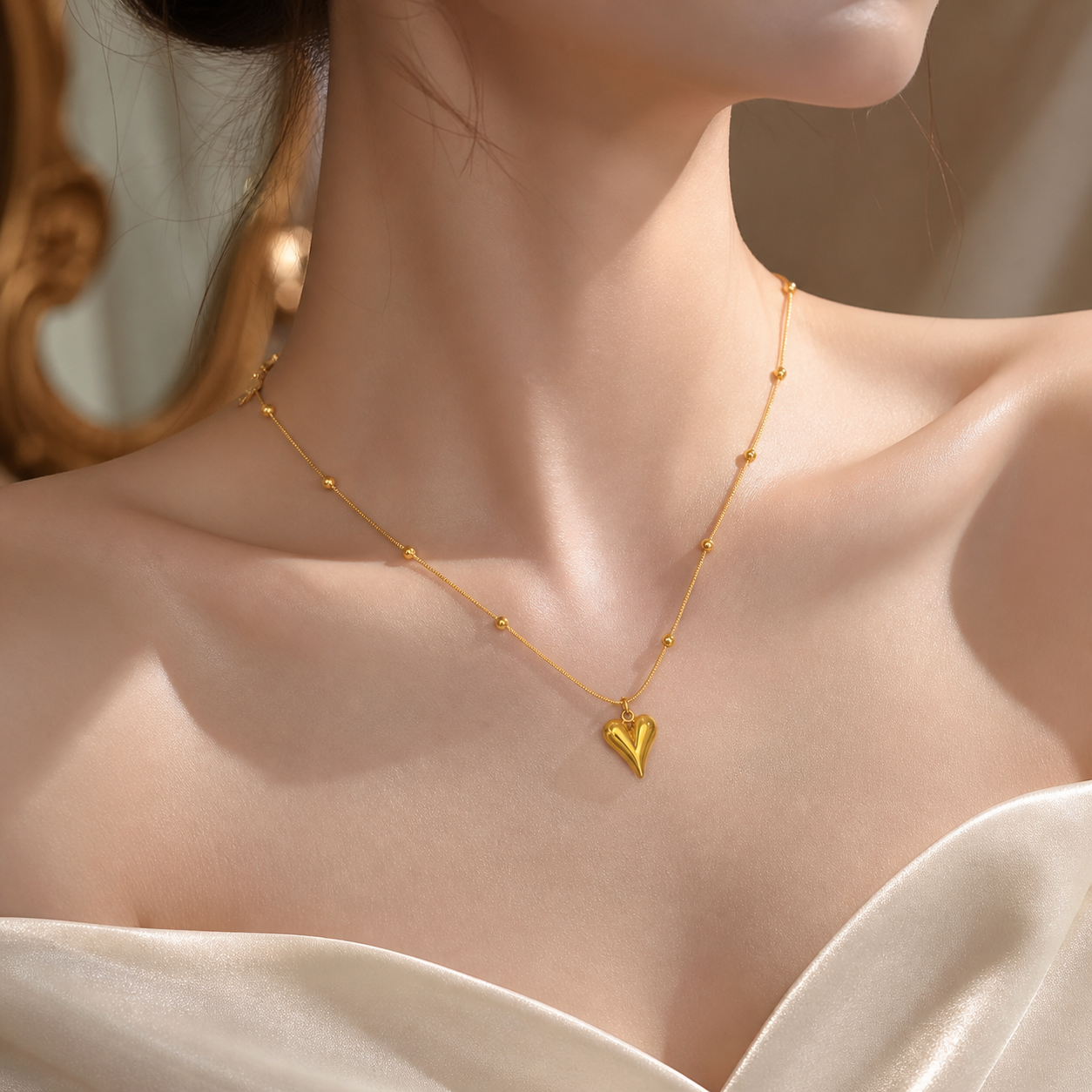 Gold Beaded Heart Necklace