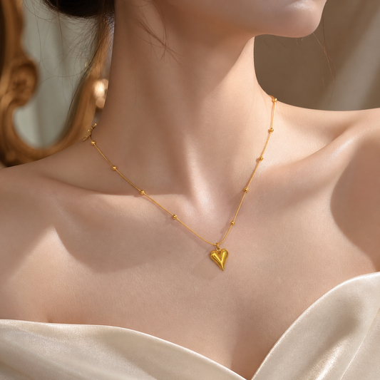 Gold Beaded Heart Necklace