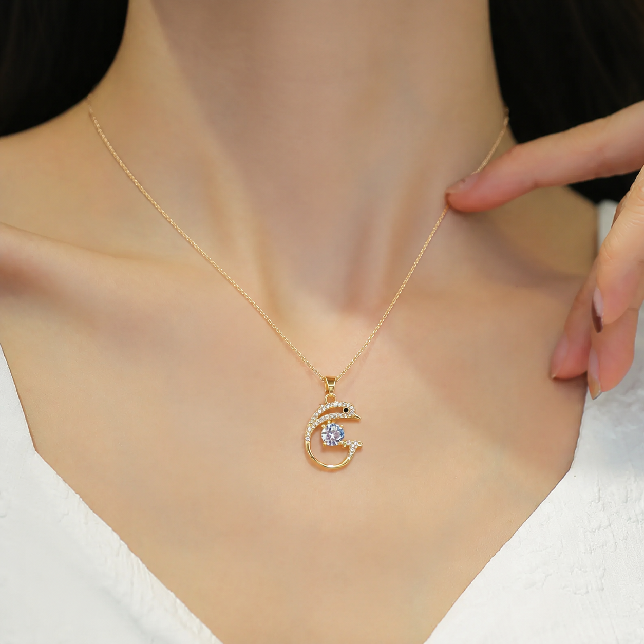 Dolphin Crystal Pendant Necklace