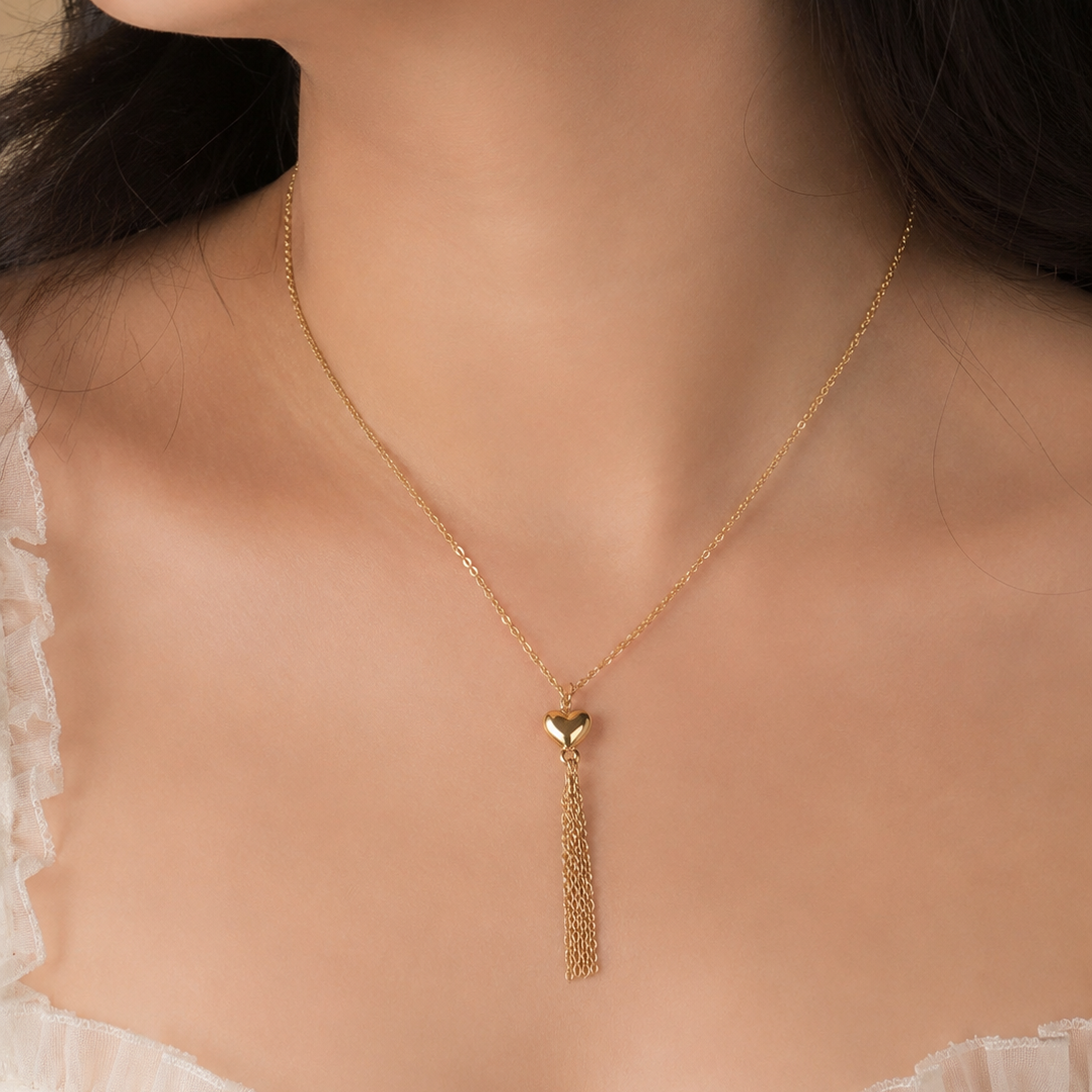 Golden Heart Tassel Necklace