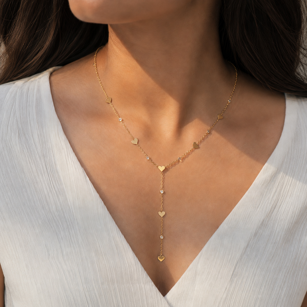 Crystal Studded Heart Lariat Necklace